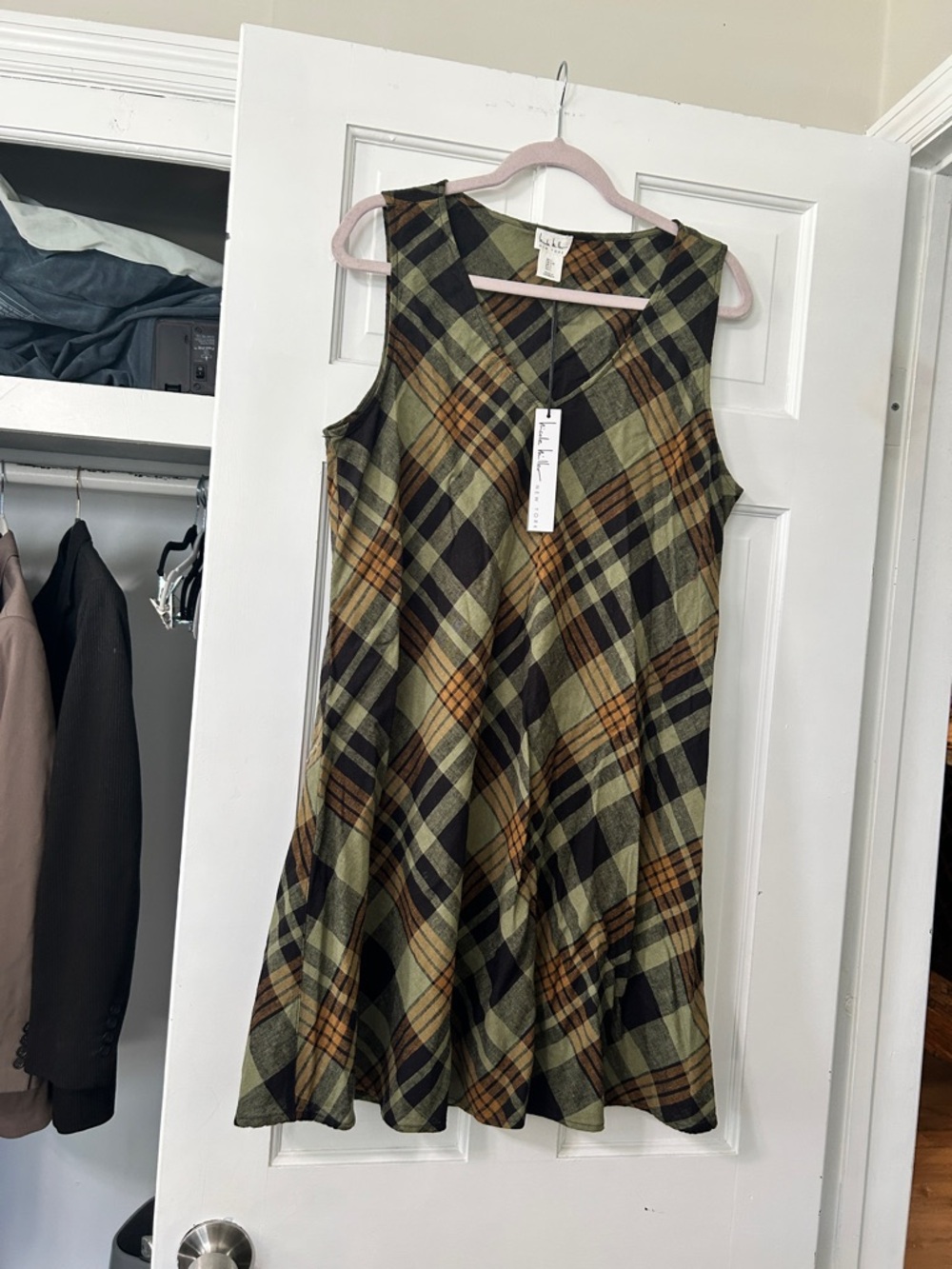 Green Sleeveless Plaid A-Line Dress